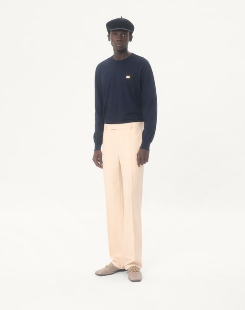 Valentino - Vロゴパッチ付きウール ニットプル - ネイビー - メンズ - ニット